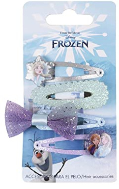 Lot de 4 épingles à cheveux Frozen - Design multicolore - Fabriqué avec des matériaux résistants - Imprimé avec des personnages de la Reine des neiges - Produit original conçu en Espagne