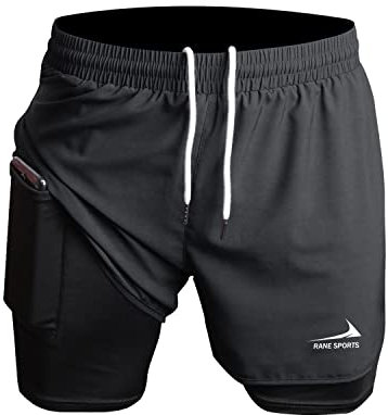 Short de Course 2 en 1 pour Hommes Short de Sport Short d'entraînement pour Marathon en extérieur Noir L