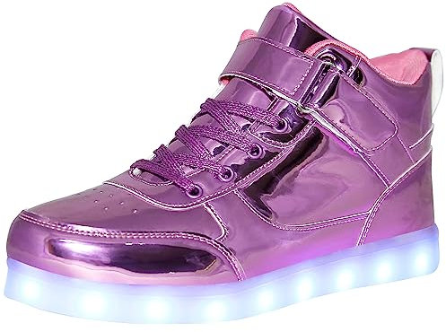 Scarpe da ginnastica unisex con luci LED, ricarica USB, scarpe alte per coppie, scarpe da ginnastica lampeggianti per donne e uomini, Viola, 42 1/3 EU