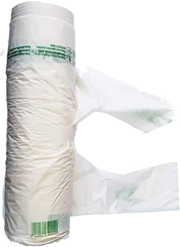 200 sacchetti ogni rotolo 22+12xh50 cm. (22+6.5+6.5x50 cm) 60% biobase shopper buste borse bianchi soffietto manici biodegradabili compostabili UNI EN 13432 negozi alimentari usi domestici (200)