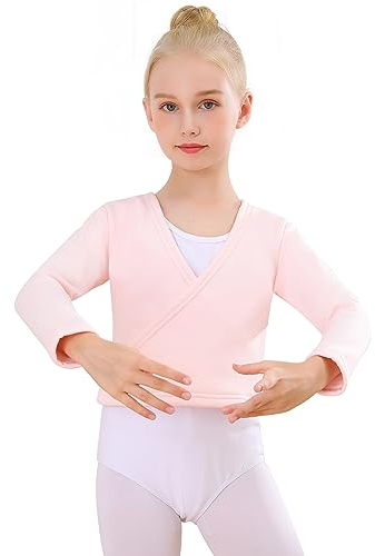 Bezioner Kinder Ballett Wickeljacke Mit Fleece Gymnastik Tanz Ballettjacke Lange Ärmel für Mädchen Damen Rosa S(90-110cm)