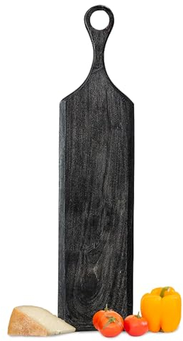 Libken Schneidebrett schwarz, elegantes Schneidebrett, ideal zum Aufbewahren, langlebig und robust, mit großem runden Griff zum Aufhängen - Cutting Board - Aus Akazienholz, Schwarz