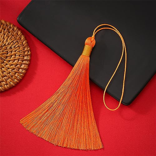 Lot de 60 pendentifs à pompons colorés de 12 cm - Avec boucle de corde - Pompons soyeux - Marque-page à franges - Décoration à suspendre - Pour bricolage (orange)