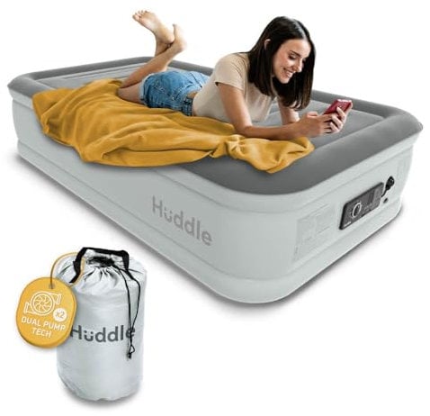 Huddle Aufblasbare Matratze - Luxuriöses selbst aufblasendes Luftbett mit revolutionärer Pumpe - Luftmatratze mit praktischer Tasche - Single & King Size