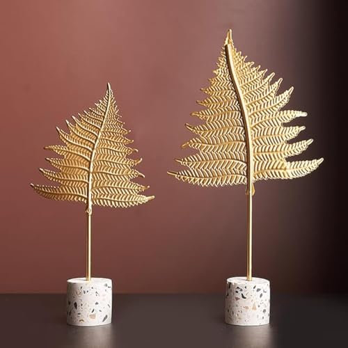 Marimor 2pcs Skulpturen Deko modern. Ornament mit Basis Stein Statue. Suklpturen Moderne kreative Heimdekoration goldene Ginkgo. Geschenke für Familie Büro Schlafzimmer Bücherregal Modell G