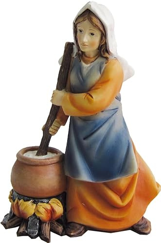 FADEDA Frau am Feuer/Höhe:7 cm/handbemalt/detailgetreue Krippen Figuren - Weihnachten Tisch Dekoration Krippe Zubehör