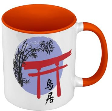 Premium Quality Colour Mug Orange – Torii Buddhism Japan Asia Culture Portal Mug with Handle and Coloured Interior