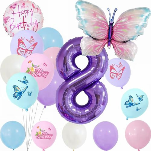 Yunchu Online 8. Geburtstagsdeko Mädchen Lila Schmetterling - Kindergeburtstag Party Set Mit Schmetterlinge Deko für Mädchen