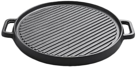 Bafnsiji Sartén de Hierro Fundido de Doble Cara, Placa de Plancha de Hierro Fundido Redondo, Parrilla de Doble Cara con Asas, Plancha de Barbacoa Redonda, Parrilla de Barbacoa Circular,33cm