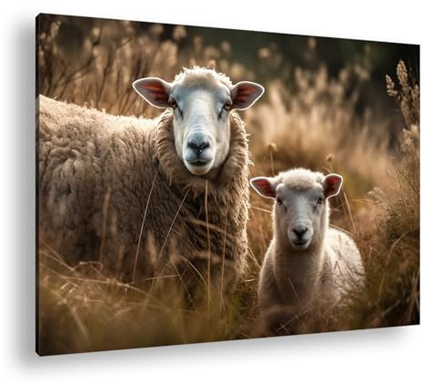 Leinwandbild Idyllische Schafe, weiches Licht, Herbstszenerie Format: 80x60 cm XXL Kunstdruck Bild auf Keilrahmen/Wandbild/Wohnzimmer Deko