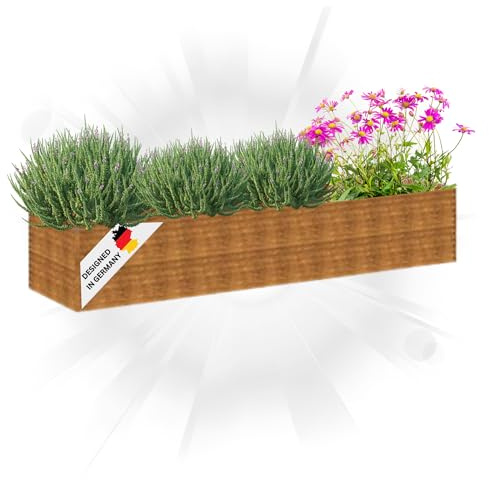 DELUKE Hochbeet aus Cortenstahl Aksel | unten offen | Pflanzenbeet Metall Gartenbeet Blumenbeet Beet hoch Frühbeet für Garten Gemüsebeet, 386x100x69cm