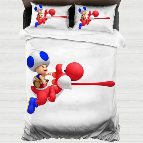 XYOK Yoshi Bettwäsche-Sets Fanartikel Bettdecken Bezug & Kissenbezug Kinder Jugendliche Bettwaren-Sets Bettbezug für Geburtstag (Toad, Single 135x200)