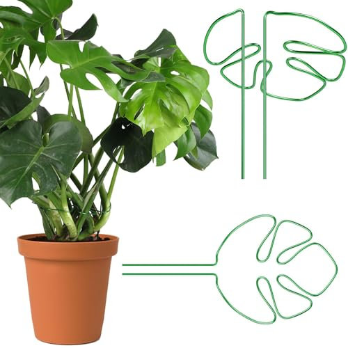 2 soportes para plantas Monstera, anillo único de soporte para plantas en forma de Monstera, estacas de soporte para plantas de exterior y plantas de interior (verde)