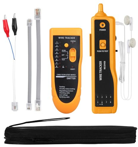 MOOCCI Cable Tracer Ethernet Network Cable Tester RJ45 RJ11 - Wire Toner Tracker CAT5 CAT6 Continuity Tester - Tone Generator and Probe Kit Telephone Line Finder Locator Detector Tool - Orange