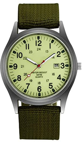 Obelunrp Glow In The Dark Watch, Quartz Watch with Nylon Strap & Date Display, Unisex Military Watches, Luminous Fashion Watch for Men Women