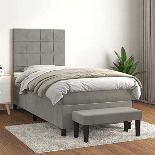 qohoio Boxspringbett mit Matratze Jugendbett Bett Boxspringbett Betten Bett Mit Bettkasten Hellgrau 80x200 cm Samt