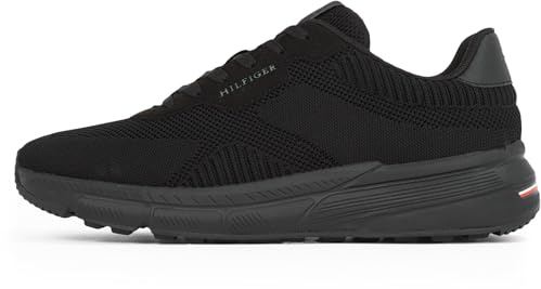 TOMMY HILFIGER Herren Low Profile Sneaker Lightweight Knit Sportlich, Schwarz (Black), 45