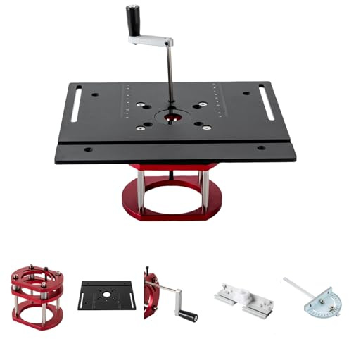 Frästisch Einlegeplatte Set, 115x62x100mm Router Lift, 51mm Hub-Hub Oberfräse Zubehörset Enthält Winkelmesser und Ablenkplatte Router Table (Schwarz)