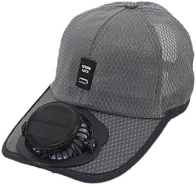 F Fityle Solar-Baseballkappe mit Ventilator, Ventilator Kühler Kappe, Cap mit Lüfter, Solar-Fan-Hut, Baseballmütze Fanmütze, UV-Schutz-Strandhut mit Kühlventilator für Camping Radfahren, Dunkelgrau