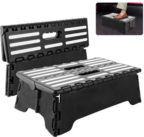 YAYODS 2 Stück Tritthocker Tragbarer - Tritthocker Klappbar Schwarz - 38x22x13 cm Trittstufe Wohnmobil - Klapptritt Faltbar - Fußbank Klappbar - Fussbank Steighilfe für Senioren für Auto