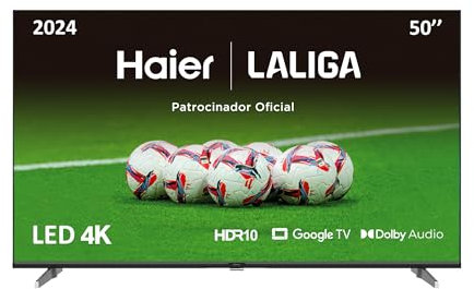 Haier Direct LED 4K UHD H50K85EUX - 50, Smart TV, Google TV, Dolby Audio, HDR 10, Smart Remote Control, Google Assistant, Bluetooth 5.1, DBX TV, HDMI 2.1 x 4, Sin Marcos, 2024