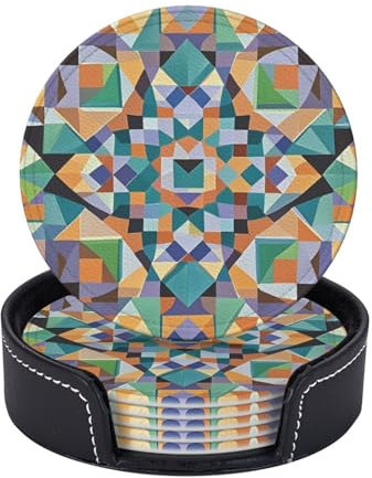 Lot de 6 dessous de verre avec support de protection de table, ensemble de sous-verres géométriques marocains, décoration d'intérieur, tapis de tasse à café en cuir pour cuisine, salle à manger, table
