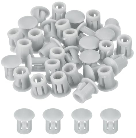 QUARKZMAN 32 Pièces Bouchons en Plastique Rond,6mm Diamètre Cache Trou Bouchon de Verrouillage à Pression, Cache Trou Meuble Mur pour Étagères, Armoires, Tables, Chaises, Lits, Gris Clair
