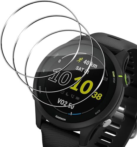 TUTUO Lot de 3 films de protection d'écran compatibles avec Garmin Forerunner 255/255 Music en verre trempé, dureté 9H, verre transparent HD, installation facile, film de protection anti-rayures