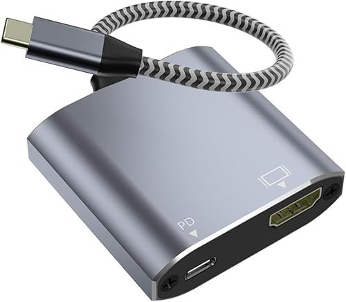 USB C to HDMI Adapter, 4K@30Hz USB Type-C to HDMI Female Adapter with 100W PD Charging [Thunderbolt 3/4 Compatible], Compatible for iPhone 15/15Pro, MacBook Pro, Air, iPad Pro, XPS, etc (Grey)
