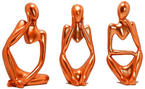 3PCS Denker Skulptur Deko Modern Wohnzimmer, Skulpture Dekoration Wohnzimmer, Statue bücherregal Deko für Regal, Tisch Deko Büro Dekoration Wohnung Modern Sculpture, Figuren Deko Industrial (Orange)