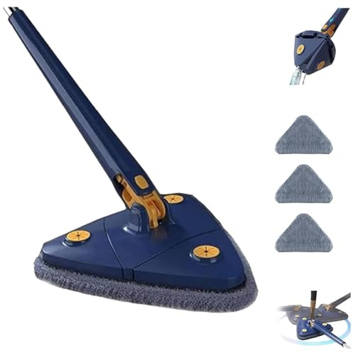 Upattend - Mocio triangolare Upattend, girevole a 360°, regolabile, bagnato e asciutto, con manico lungo estensibile, strizzatura automatica per la pulizia di pareti e soffitti (A)