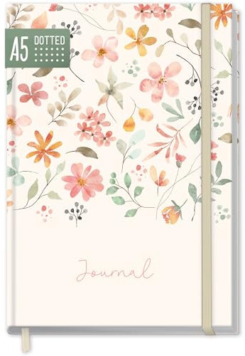 paper&you® Bullet Journal dotted A5 mit Gummiband Wild Blossoms 156 Seiten, Notizbuch gepunktet, Tagebuch - nachhaltig & klimafreundlich