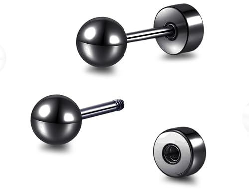TitanHeart Hypoallergene Titan Schraube Zurück Flach Zurück Kugel Ohrstecker 3mm-5mm Einfache Klassische Ohrstecker für Damen Herren Empfindliche Ohren