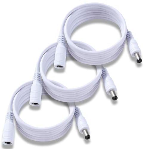 KUOQIY 3 Piezas 1.5m 5.5x2.1 mm 24V 12V Prolongador Alimentacion DC, Cable de Extensión de Alimentación Macho Hembra 22AWG, para Cámara de Seguridad CCTV, Blanco