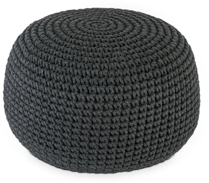 Amago home Bodenkissen Pouf Ø55 H37 Mohair Sitzhocker Sitzpouf waschbar nachfüllbar Farbe schwarz - grau