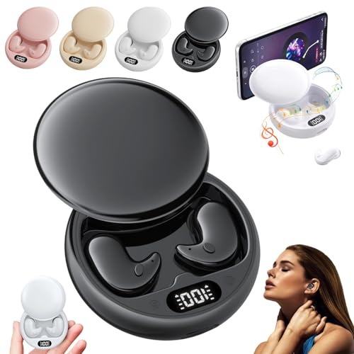Donubiiu Die unsichtbaren Earbuds ohne Druckgefühl Kabellose Kopfhörer mit LED-Anzeige,Unsichtbare kabellose Schlaf-Ohrhörer,Weiche Schlaf Kopfhörer Mini Ohrhörer mit Geräuschunterdrückung (A)