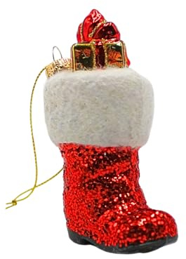 Dekohelden24 Lauschaer Christbaumschmuck - Christbaumkugel Lauscha, Glaskugeln, Weihnachtsbaumkugel, Glasornament Santa Stiefel, Glasbehang Nikolaus - Stiefel in rot, aus Lauscha, L/B/H 5 x 2 x 9 cm.
