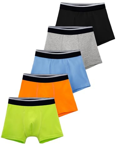 TIICHOO Waschbare Inkontinenzunterhosen für Jungen 5er Pack Komfortable Baumwollunterwäsche (6-7 Jahre, Grau/Blau/Orange/Gelb/Schwarz)