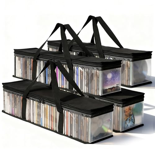 4 Pcs DVD Storage Bags, Water Resistant Media Organizer Bags Transparent PVC DVD Holder Case for CDs Video Books Albums