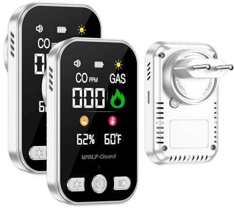4in1 Gas- und CO-Melder mit Stecker für Haus, Kohlenmonoxidmelder CO-Warnmelder Zuhause, Gasmelder Brenngaswarnmelder Gasleckmelder für Erdgas LPG Methan Propan Butan, HD12 (Weiß, 2er-Pack)
