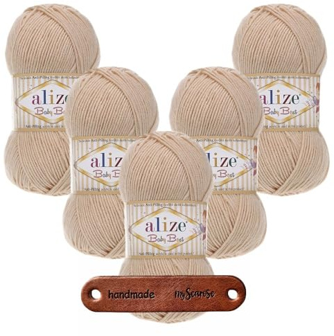 ALIZE 5 x 100g Baby Best 382 Powder Premium Wolle babyweich ohne Fusseln für Babykleidung Decken und Accessoires hautfreundlich pflegeleicht für das ganze Jahr mit mySearose Label