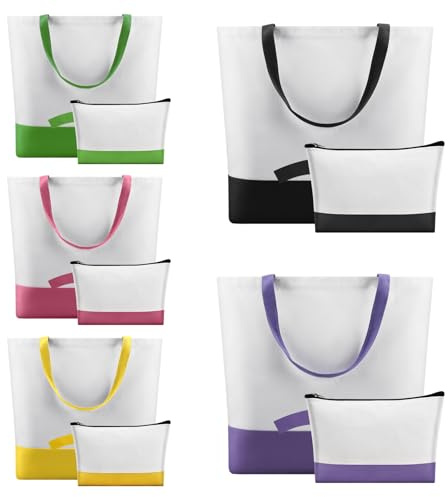 Yocdunm 10 Pcs Sublimation Canvas Tote Bags, Large Blank Tote Bag with Cosmetic Makeup Bags, 47 x 38 cm Reusable Grocery Bags Bulk for Women, DIY Heat Transfer Shopping Bag