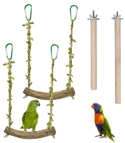 4 Stück Wellensittich Spielzeug, Naturholz Wellensittich Schaukel mit Sitzstangen Vogelspielzeug Vogelschaukel Vogelkäfige Sitzstange Vogelkäfig Zubehör für Papageien Kanarienvogel