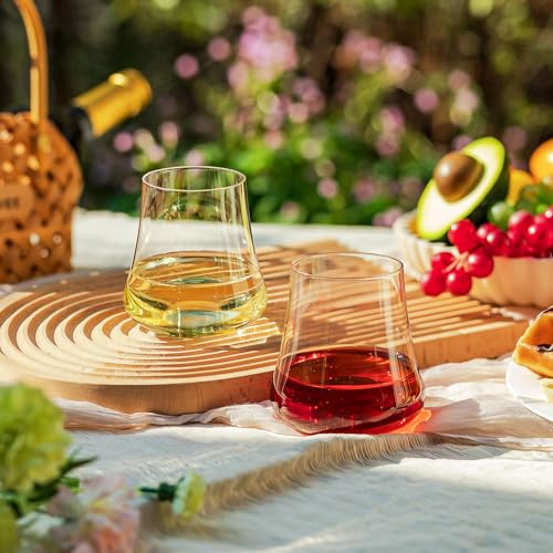Imourari 450ml Stemless Wine Glasses 4 Set, Lead-Free Clear Crystal