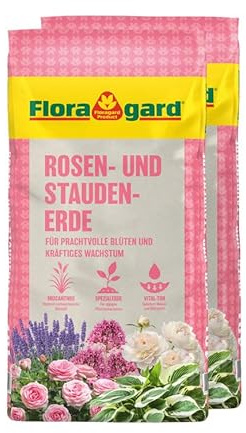Floragard Rosen und Staudenerde 80 Liter (2x40L) - torfreduzierte Spezialerde mit Ton für Rosen im Garten und im Kübel