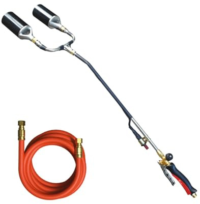Proweltek – Unkrautbrenner Gas 210 kW Doppelbrenner Gas 60 mm + Schlauch 5 m – Unkrautbrenner Piezo-Zündung verstellbare Flamme