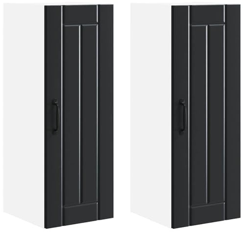 mtlskopl Zweier Set Küchenschrank Schwarz 30x31x80cm Holzwerkstoff Modernes Design Robuste Oberfläche Langlebige Aufbewahrungslösung für Küche Wohnzimmer Flur Speisekammer