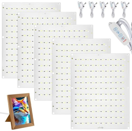 SKJJM 5 Stück CMYK Lithophane LED Backlight Board Kit Compatible with BambuLab A1/A1 mini/P1P/P1S/X1C/X1E, mit USB-Stromkabe und Dimmer Touchkey Stromkabe für 3D Gedruckte Fotomodelle Light Board