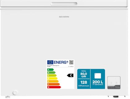 Severin Gefriertruhe, 200L, 4-Sterne-Gefrieren, -24°C, Inverter, 39 dB | Geringe Lautstärke, Freistehend, Energieeffizienzklasse C, Inverter, 32 kg, 98,0 x 54,6 x 82,5 cm, freezer, weiß, 8849