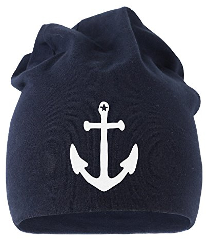 MoonWorks Coole Beanie aus weichem Jersey mit Anker Stern Anchor Star, Bedruckte Mütze für Herren und Damen, Navy Unisize